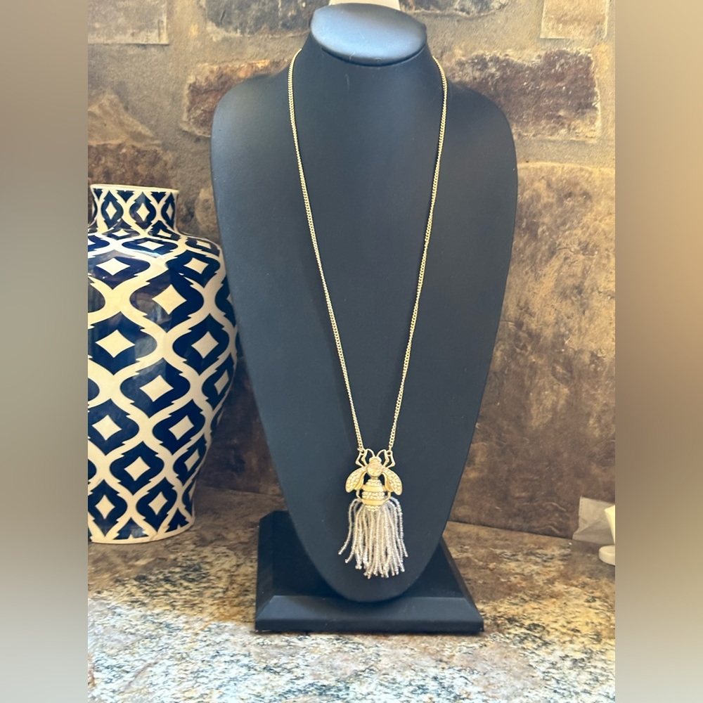 Gold Bee Gemstone Bead Necklace